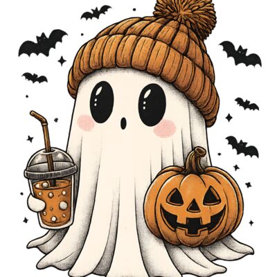 Cute ghost Halloween coffee bougie png Miniatura