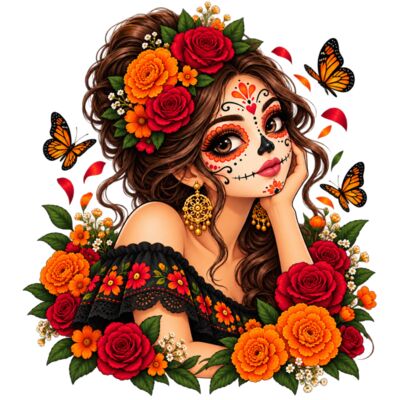 Catrina y mariposas monarca Miniatura